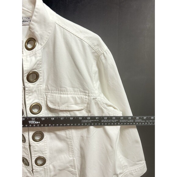 New Direction Women 1X White Cotton Denim Jacket‎ Large Gold Rings Decor - Picture 3 of 10